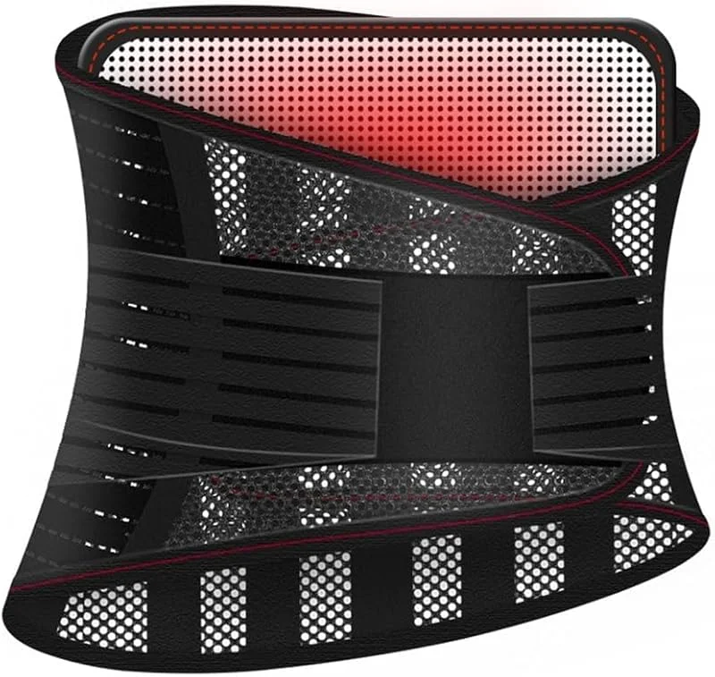 Faixa lombar de malha respirável para alívio da dor lombar homens e mulheres cinto lombar de verão treinador de cintura ajustável ideal para trabalho, elevação (preto lombar pad, L) — Roupa aquecida