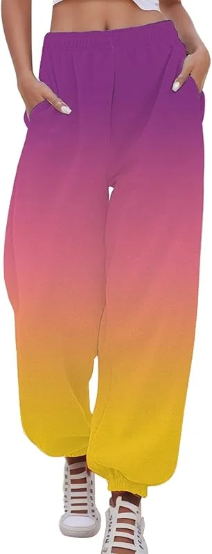 Generisch Pantalones deportivos de secado rápido para mujer, estampado degradado, pantalones deportivos con bolsillos de cintura alta, pantalones de jogging, leggings para mujer — Roupa aquecida