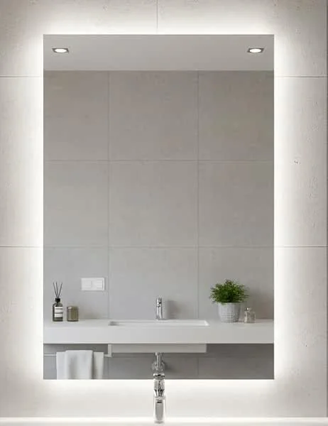 BD ART Lua espelho de parede para casa de banho, retangular, 80 x 60 cm, com iluminação LED, cor da luz branca fria 6000 K, 4200K, IP44 — Humidificador