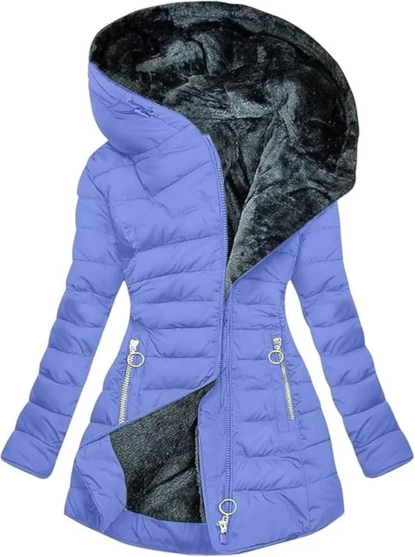 Siyan Chaqueta De Invierno For Mujer, Abrigo Largo De Invierno, Chaqueta Acolchada Con Forro Polar, Chaqueta Cálida, Chaqueta Exterior Resistente Al Viento, Abrigo De Algodón, M-5XL(Blue, L) — Roupa aquecida