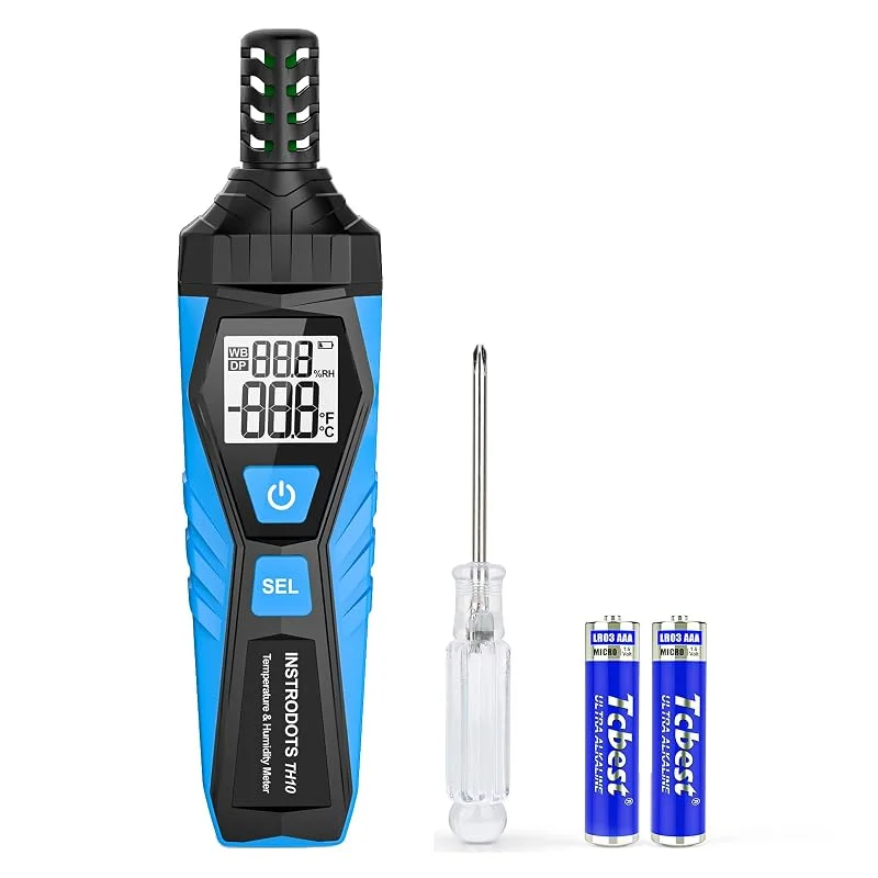 Medidor de temperatura y humedad – Termómetro higrómetro de mano con ambiente, punto de rocío, bombilla húmeda, termómetro de bombilla húmeda de alta precisión, temperatura y humedad de — Humidificador