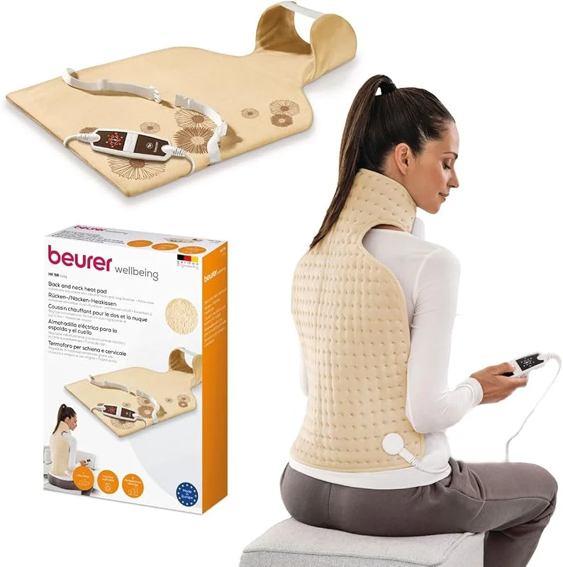 Beurer HK 58 LED Almofada eletrónica cervical, dorsal, capa lavável, 62 x 42 cm, cor creme — Aquecimento