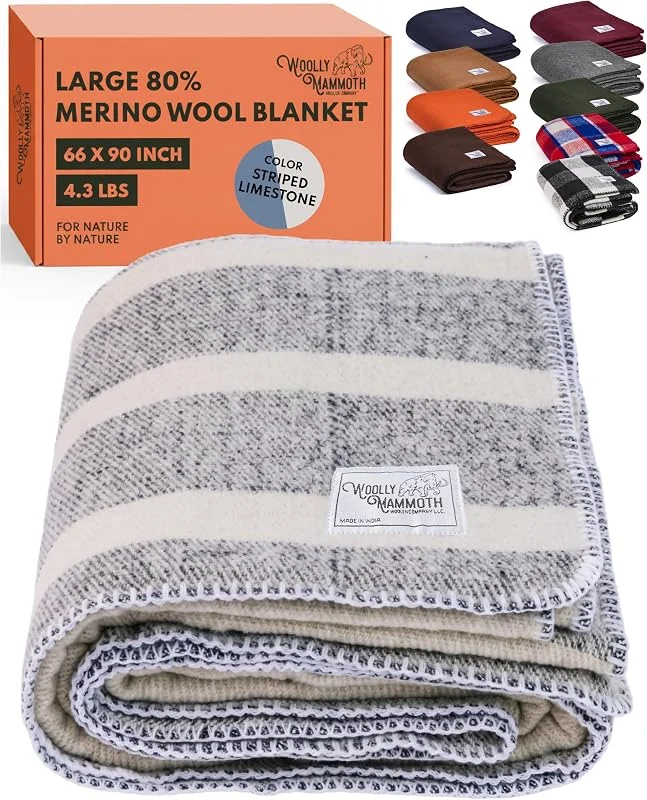 Woolly Mammoth - manta de lã merina, 66 x 90 polegadas, 4 libras de espessura, manta para exteriores e interiores para fogueira, piquenique, praia, Van Life, casa, coleção Farmhouse Collection — Aquecimento