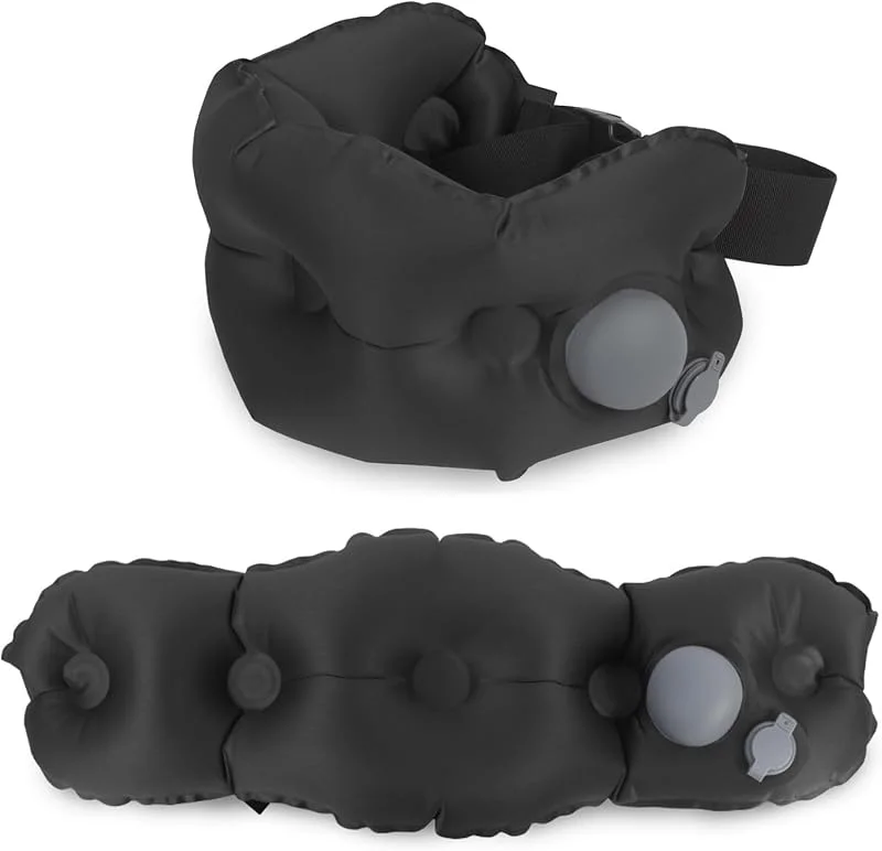 Almofada lombar insuflável para viagens aéreas, almofada de apoio lombar, almofadas insufláveis de viagem, almofada de apoio lombar para cadeira de escritório, carro (preto) — Aquecimento