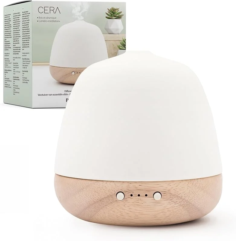 PRANAROM Difusor cera de madeira e cerâmica, óleos essenciais ultra-sónicos — Humidificador