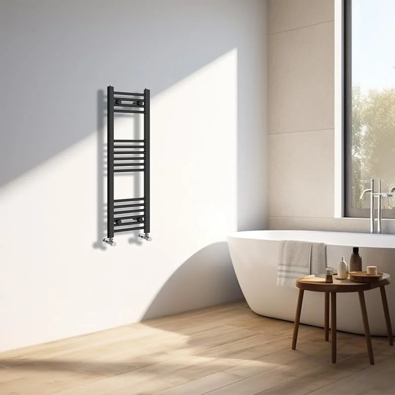 NRG Radiador de casa de banho de design reto com toalheiro, 1000 x 300 mm, cor preta — Aquecimento