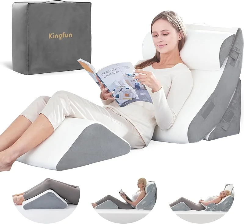 Kingfun Conjunto de 4 almofadas ortopédicas de cunha para dormir, almofadas de espuma viscoelástica pós-operatórias para aliviar a dor nas costas, pescoço e pernas, almofada triangular ajustável — Aquecimento