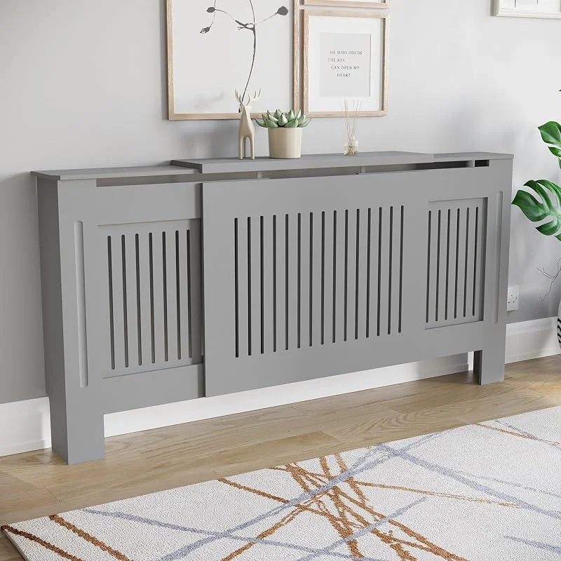 Vida Designs Chelsea - Cobertura ajustável para radiador, design moderno, ripas de madeira DM, cor cinzenta, 82 x 140 a 204 x 20, 5 cm — Aquecimento