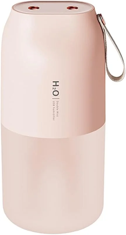 Humidificador de aire con pulverizador doble 300ml, generador niebla aromática inalámbrico 2000mAh, difusor nebulizador, humidificador viaje portátil(Pink)