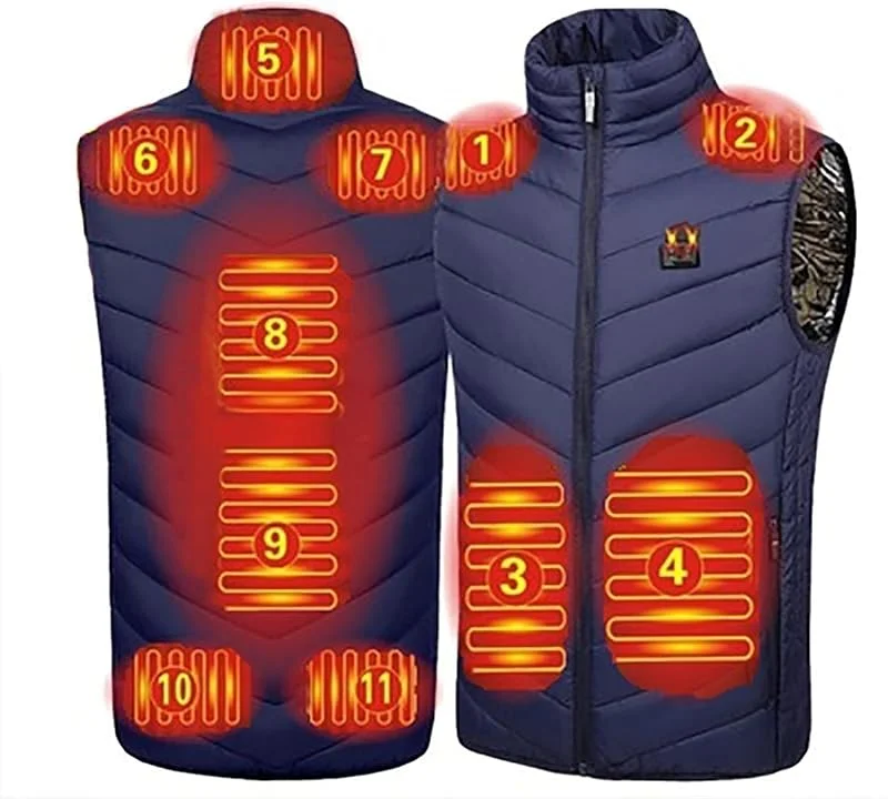 HSOSK Chaleco térmico para hombre al aire libre: chaqueta térmica de 11 zonas, calentador de cuerpo con calefacción USB para senderismo, esquí, camping, caza, pesca, equitación, golf (batería no — Cozinha e lar