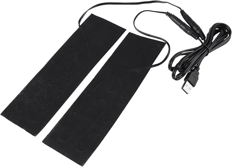1 par de aquecedores USB pretos, 2 A, 5 V, 35 °C - 50 °C, modelos térmicos USB de 7, 72 x 2, 36 polegadas, adequados para aquecer e manter o calor em palmilhas e pantufas — Roupa aquecida