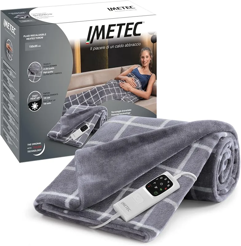 Imetec Adaptado Velvet Square, manta elétrica de 150 x 95 cm, tecido aveludado e sedoso, equipado com tecnologia adaptável, dispositivo de segurança, 6 temperaturas, pode ser lavado na máquina de lavar — Aquecimento