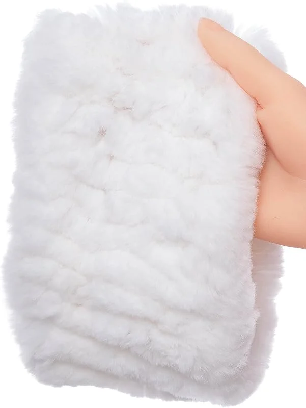 HEIZZI Fita de pele real para mulher, design de coelho Rex, Branco e ouro — Roupa aquecida