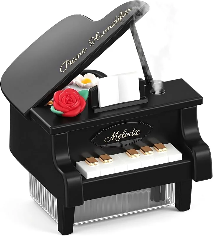 Mini humidificador de piano con apagado automático de escritorio, niebla fría clásica negra de 350ml