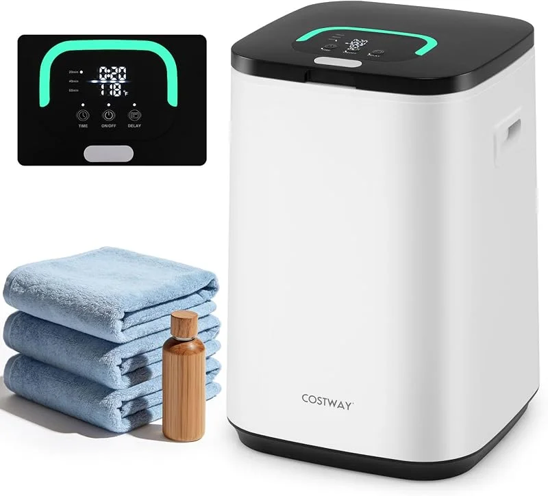 FANTASK Aquecedor de toalhas elétrico de 23 l, com 4 ganchos, temporizador, luz indicadora e desligamento automático, aquecedor de toalhas para roupões e mantas — Aquecimento