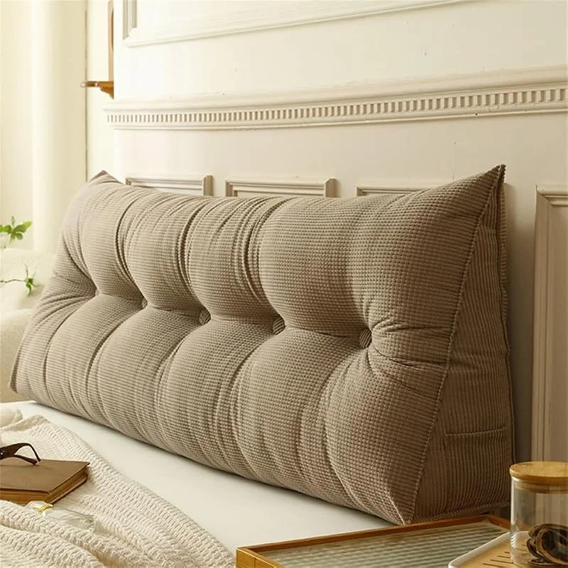 Almohadas de cuña de apoyo lumbar, almohada de lectura, cojín triangular para cabecero de cama, sofá, lavable, cojín triangular (marrón, 120 x 40 x 12 cm) — Aquecimento