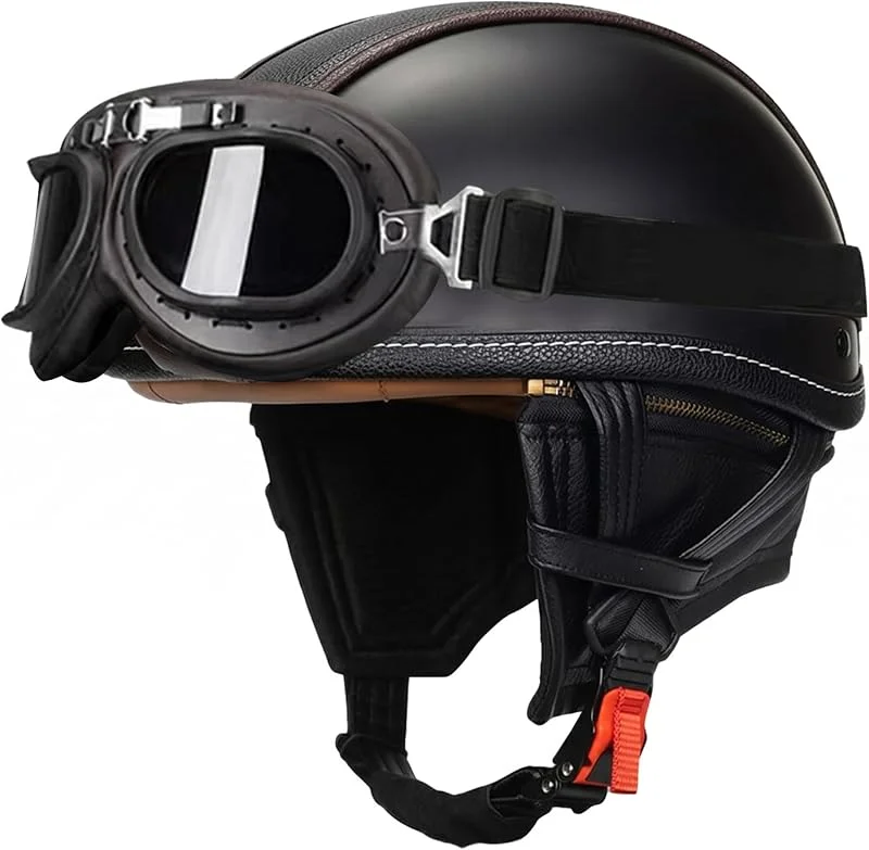 Casco de Retro, Medio Casco alemán Ligero para Hombre, Negro Mate, Medio de para Hombre — Roupa aquecida
