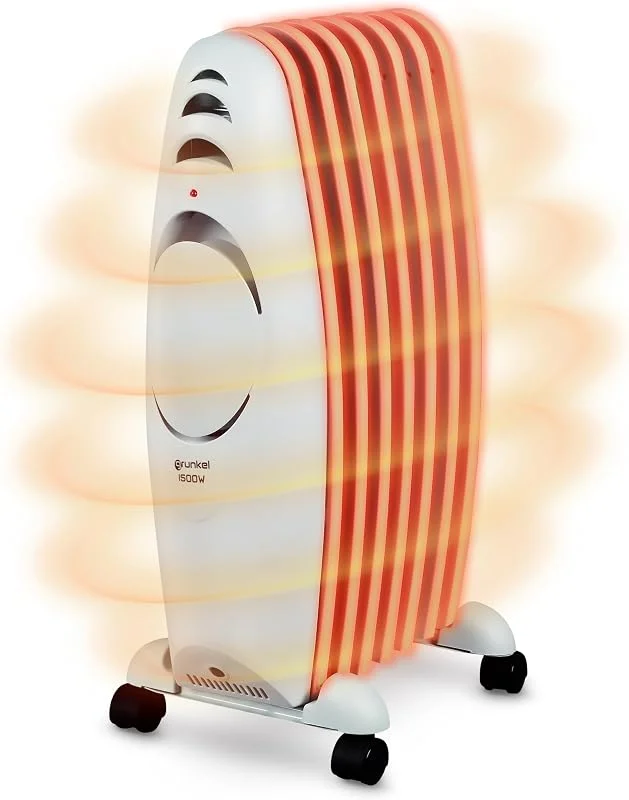 Grunkel - Radiador elétrico de óleo de baixo consumo RAC-7EFIHEAT - 3 níveis de calor, 7 elementos de aquecimento e 1500W de potência. Portátil com rodas e fácil de usar com termostato regulável