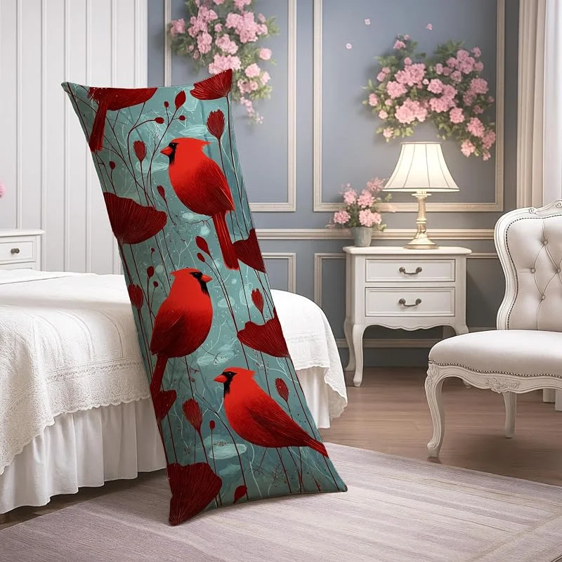 Fundas de almohada de cuerpo cardenal rojo, funda de almohada lumbar de terciopelo suave vintage floral con cremallera, funda de almohada de cuerpo largo decorativa para dormitorio, sofá, cabecera, 20 — Aquecimento