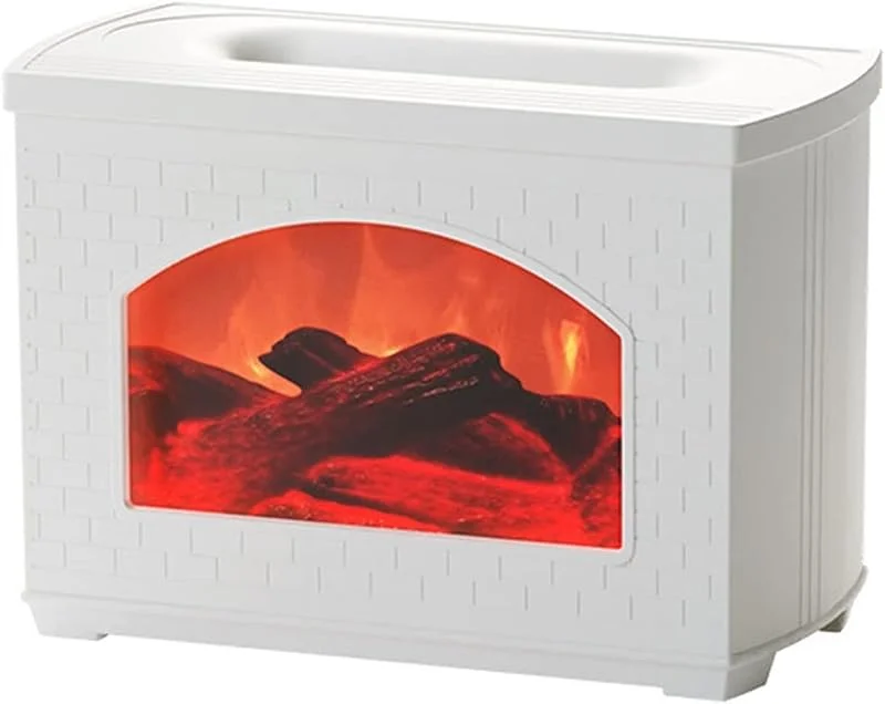 Humidificador de aire chimenea simulado, difusor Aroma eléctrico con efecto llama, humidificadores aromaterapia, pulverizador niebla, purificador(Blanco)