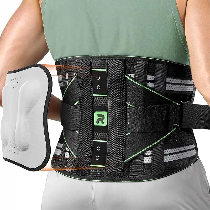 Rakiie Lumbar para homem e mulher, suporte lombar 8X potente com almofada 3D, suporte de costas respirável com alça ajustável (verde, M — Roupa aquecida