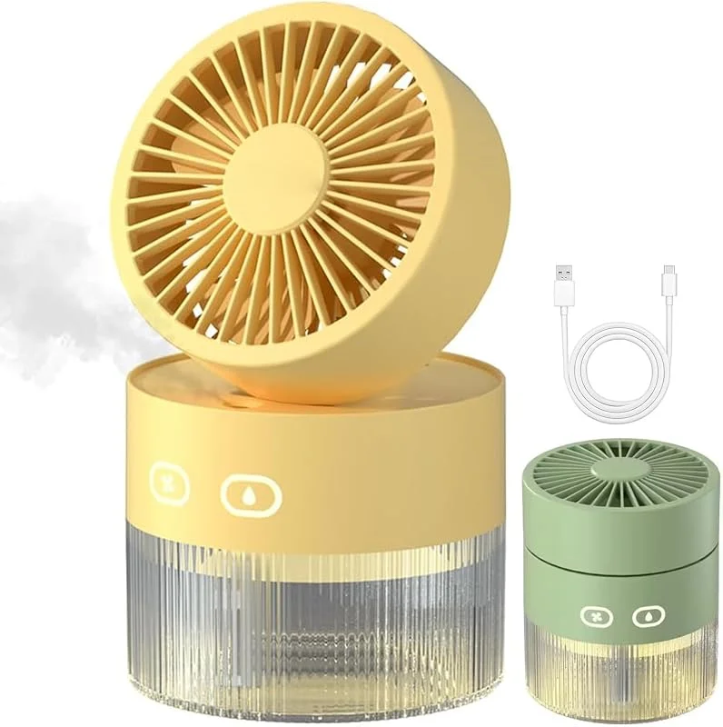 CHENRI Ventilador de nebulização portátil com 3 velocidades e luz noturna, ventilador de mesa e humidificador 2 em 1, ventilador de mesa dobrável com refrigeração, tanque de água de 350 ml