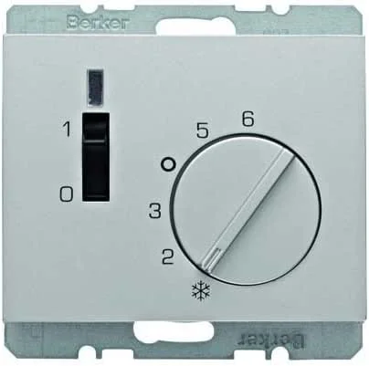 Hager K.5 - Placa termostato com interruptor + lente alumínio — Aquecimento