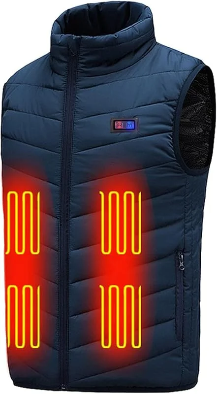 Colete aquecido para homem, roupa de inverno, coletes aquecidos, colete aquecedor elétrico com 9 zonas de aquecimento (003 Navy XXL) — Cozinha e lar