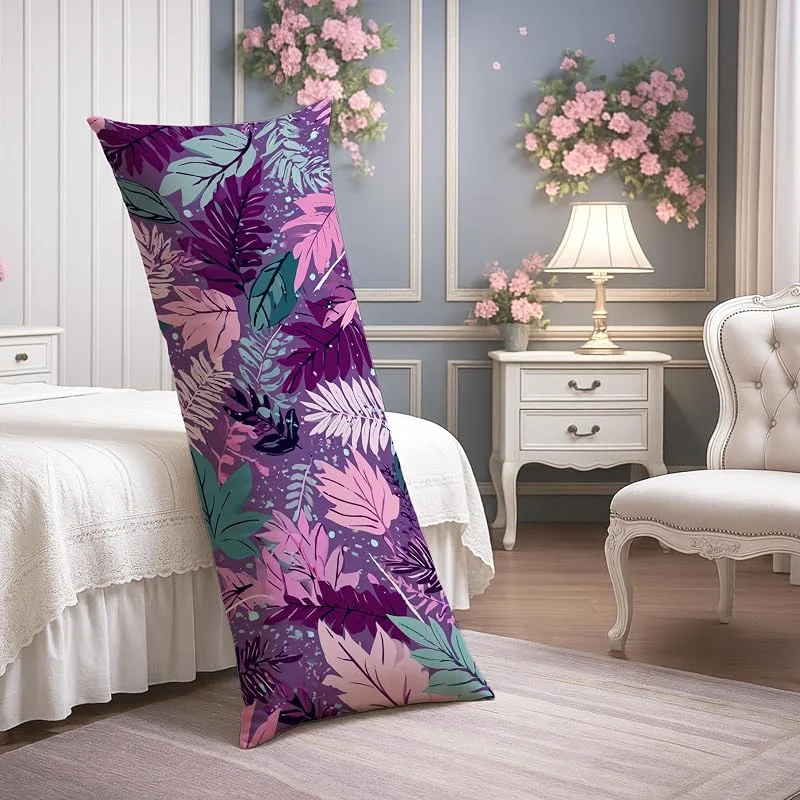 Fundas de almohada de cuerpo floral violeta, funda de almohada lumbar de terciopelo suave con cremallera, 20 x 54 pulgadas, funda de almohada decorativa para cama, sofá, cabecero de 20 x 54 pulgadas — Aquecimento