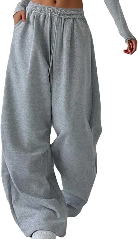 Pantalones deportivos sólidos de estilo para mujer, pierna recta alta, sueltos, informales, pantalones de trabajo de pierna ancha, pantalones de trabajo — Roupa aquecida