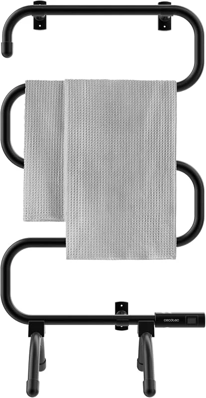 Cecotec Toalheiro elétrico - baixo consumo - ReadyWarm 5000 Towel Black. Toalhas secas 100 W, indicador de luz, sistemas de segurança, proteção IP24, montagem em chão ou parede, ideal para casas de banho — Aquecimento