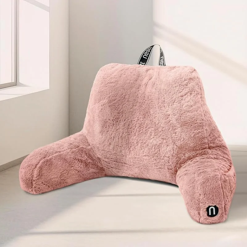 Nestl Almofada de leitura de pele, almofada elegante das costas para sentar na cama, almofada de pele sintética com braços, almofadas de leitura para sentar na cama, adultos e crianças, almofada — Aquecimento