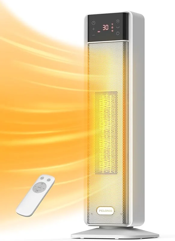 PELONIS Aquecedor de ventilador de 2000 W, aquecedor elétrico com termostato e controlo remoto, oscilação de 75° e temporizador de 24 horas, aquecedor de ventilador, economia de energia — Aquecimento