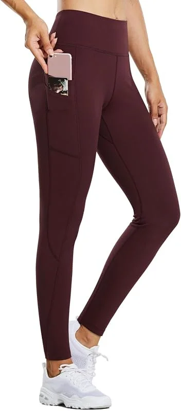 BALEAF Leggings térmicas mulher inverno impermeável leggings desportivas calças térmicas quentes calças caminhadas cintura alta malha desporto mulher com bolsos — Roupa aquecida
