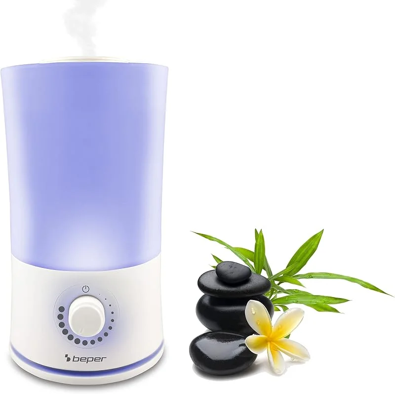 BEPER 70, 401 Humidificador e difusor de essências, 30 W, 2, 4 L, luz LED de 7 cores, branco, desligamento automático, ideal para casa, escritório, crianças, quarto infantil e casa de banho