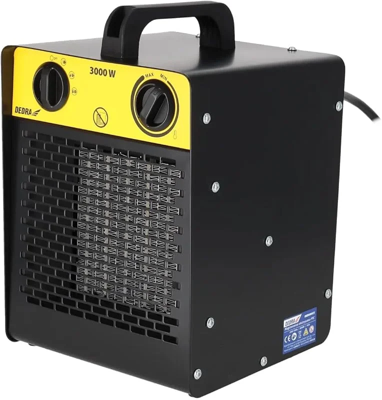 DEDRA - Radiador elétrico PTC de 3, 0 kW para salas de até 30 m², com elemento de aquecimento cerâmico, para salas bem isoladas, termostato, proteção contra superaquecimento, três