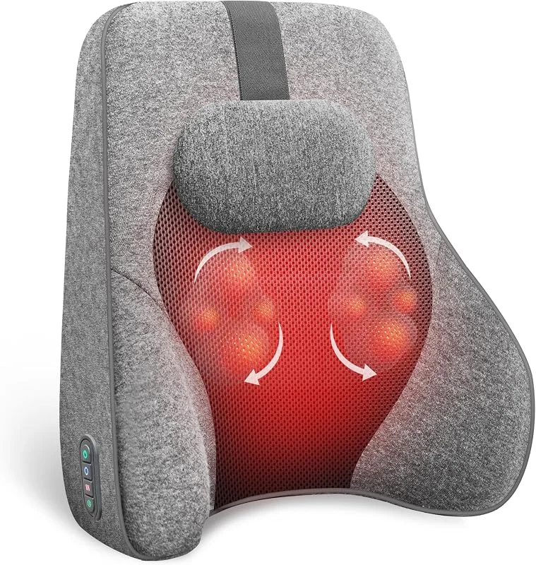 COMFIER Almofada lombar nas costas para cadeira de escritório, carro, massajador lombar com 4 cabeças de massagem Shiatsu e função de aquecimento, almofada lombar de espuma viscoelástica para cadeira