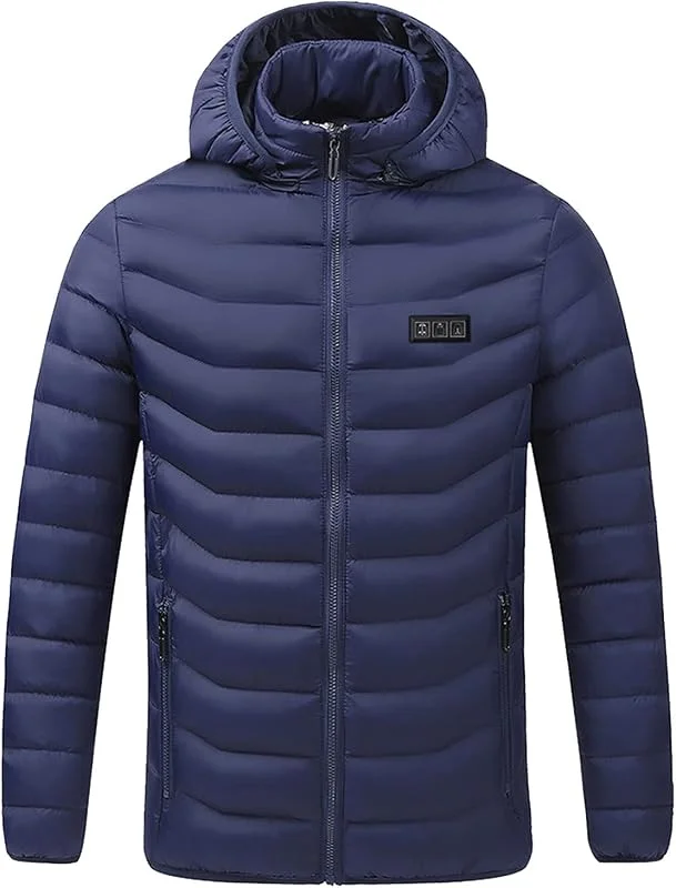 Chaqueta calefactable, Chaqueta plumón con calefacción eléctrica 11 Zonas para Hombre, Impermeable, Resistente al Viento, Abrigo eléctrico con 3 temperaturas (Azul Marino L) — Cozinha e lar