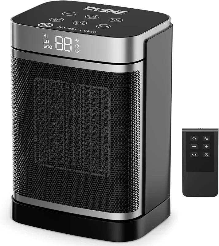 YASHE Calentador Eléctrico PTC de 1500 W con ventilador y ahorro de energía, oscilación de 70°, termostato, control remoto, protección contra sobrecalentamiento y vuelco, temporizador de 1 a 24 h — Aquecimento