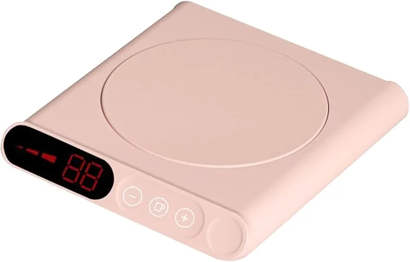Aquecedor inteligente de canecas de café com fecho automático para escritório em casa, aquecedor elétrico de bebidas com 3 controlos de temperatura para café, leite, chá e água — Aquecimento