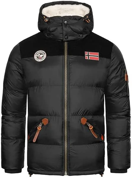 Geographical Norway Celian Men - Casaco para homem acolchoado outono inverno com capuz - casaco comprido corta-vento de manga comprida - casaco elegante homens esqui — Roupa aquecida