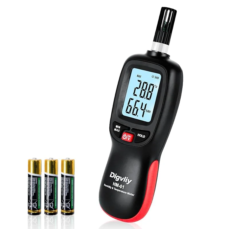 HM-01 - Medidor de humedad y temperatura, psicrómetro digital, termómetro HVAC con punto de rocío, bombilla húmeda y retroiluminación LCD, medidor de humedad higrómetro para invernadero y — Humidificador
