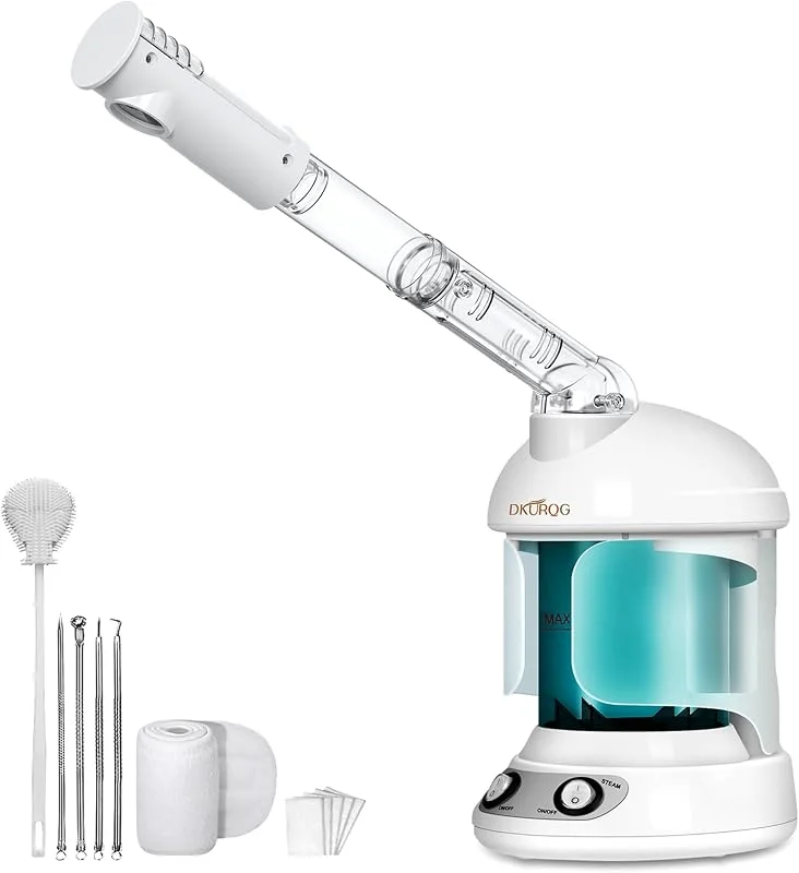 Vaporizador facial de iões nano para limpeza profunda, vaporizador de ozono portátil com braço giratório extensível de 360°, humidificador para sala de estar em casa, spa ou cuidado — Cuidados com a pele