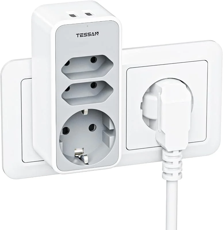TESSAN Tomada dupla para socket, 5 em 1 multi-plug, cinzento — Aquecimento