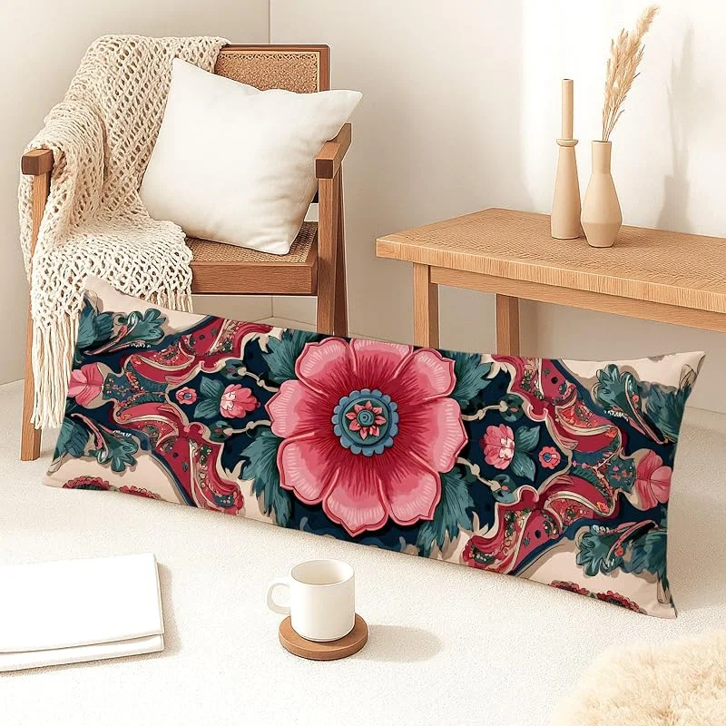 Fundas de almohada de cuerpo floral, color melocotón y verde, funda de almohada lumbar de terciopelo suave con cremallera, funda de almohada de cuerpo largo decorativa para cama, sofá, cabecera, 20 x — Aquecimento