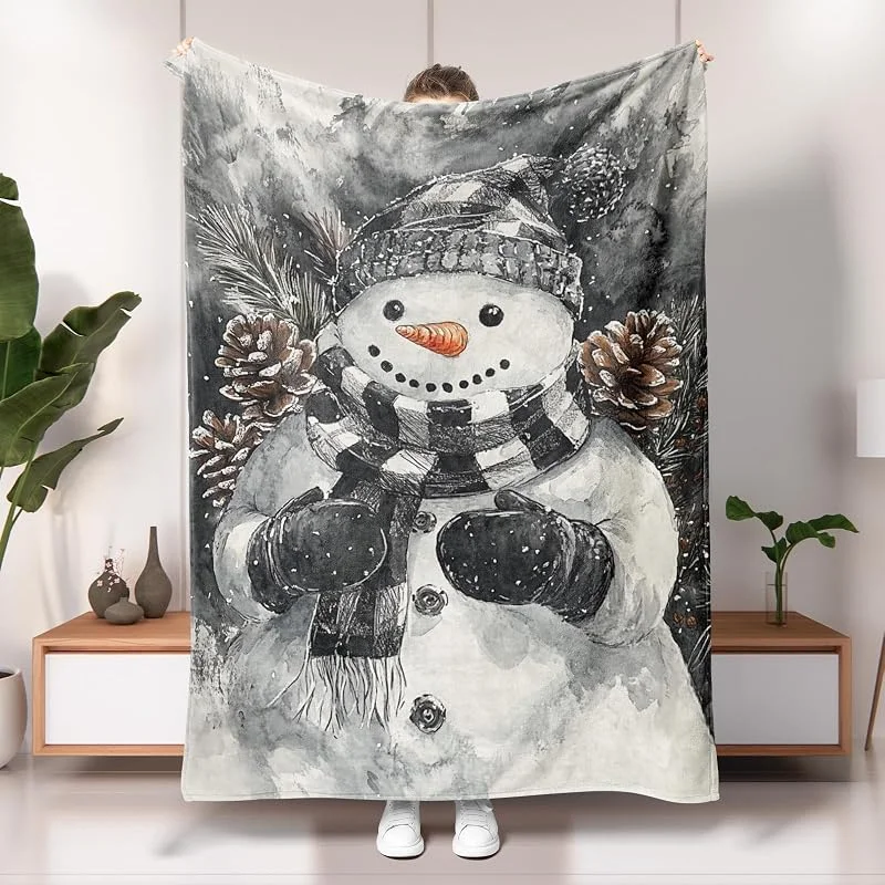 Snow Man - Manta de forro polar de invierno, diseño de muñeco de nieve gris, acogedora manta de decoración navideña, calentador de forro polar suave para sofá, cama, todas las estaciones, 60 x 80 — Aquecimento