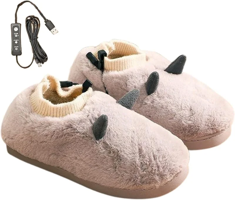 Zapatillas calentadas mujer suaves zapatos de casa calentados calentador de — Roupa aquecida