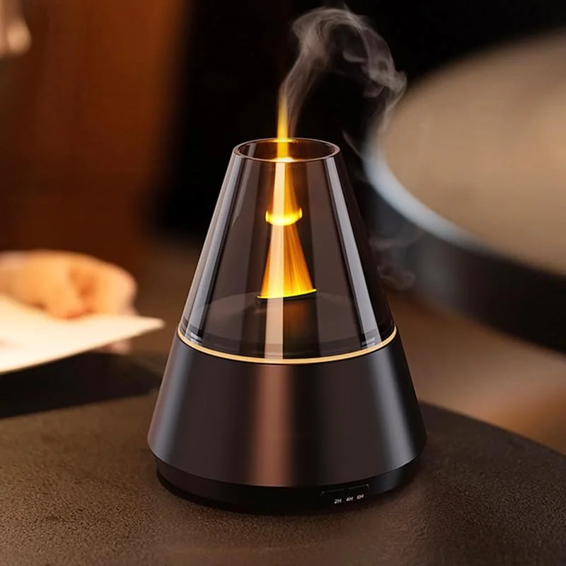 Difusor de óleo essencial de chama, difusor de aromaterapia com 7 luzes coloridas, difusor de óleo, humidificador de ar, difusores de aroma para casa, quarto, escritório, ioga, temporizador e