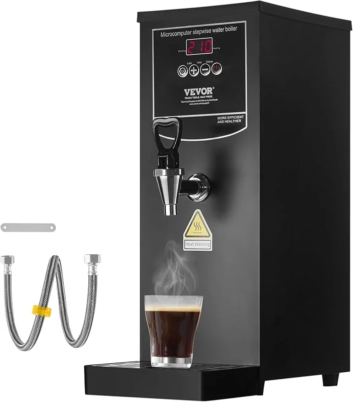 VEVOR Aquecedor de água comercial de 10 l, dispensador elétrico de água quente de 1500 W, com tubo aquecedor de aço inoxidável 316, 50 l por hora, para cafés, restaurantes, hotéis, escritórios — Aquecimento