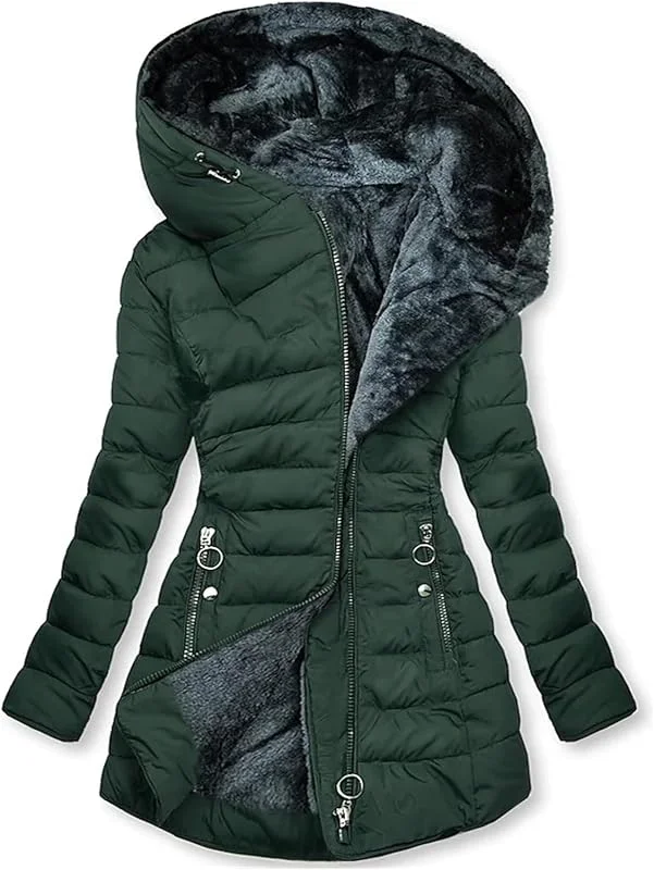 SIYAN Casaco de inverno para mulher, casaco de inverno com forro quente, com capuz, casaco de forro polar, casaco oversize com fecho de correr, casaco acolchoado de inverno, M-5XL — Roupa aquecida
